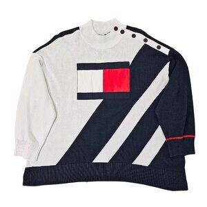 Tommy Hilfiger Plus Size Color Block Flag Sweater Womens Size 2X Striped Logo